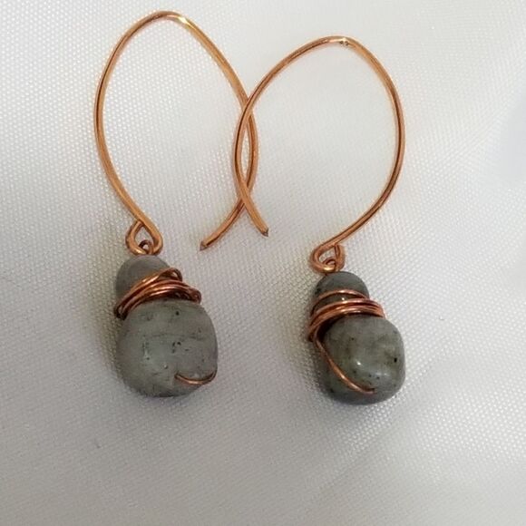 Petite Labradorite Copper Wire Wrapped Earrings - Picture 7 of 7